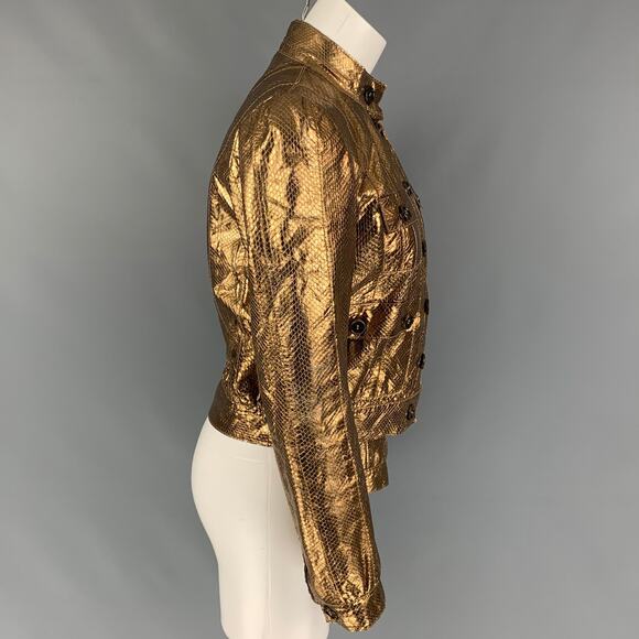 MULBERRY Size 6 Gold Leather Metallic Snake Skin Buttoned Jacket - Picture 2 of 6